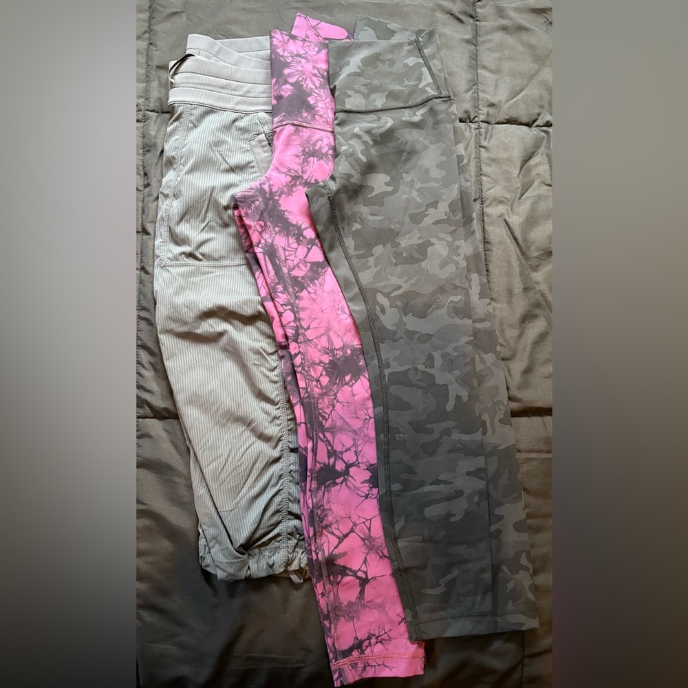 Lot of 3 Lululemon Leggings Crop Dance Studio Diamond Dye, Camo All 3 Woman Sz 6